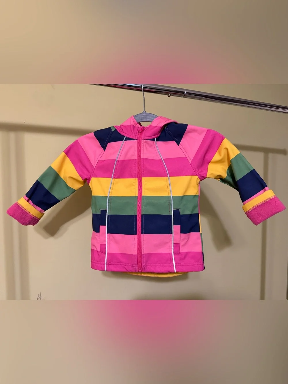 Girls' Striped Hooded Raincoat - Pink Multi